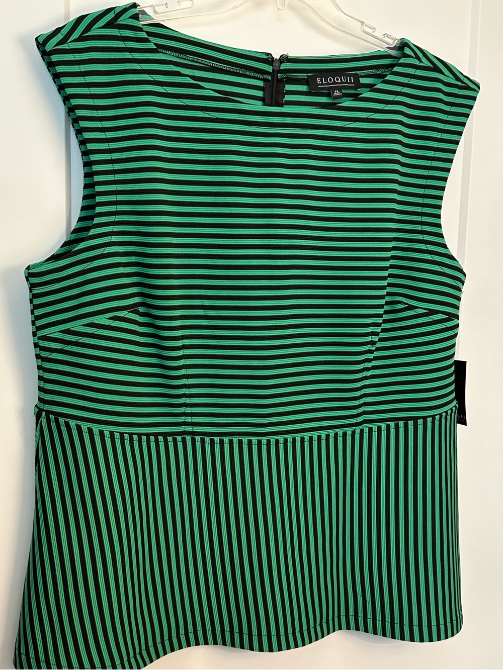 Green & Black Striped Eloquii Sleeveless Peplum Blouse